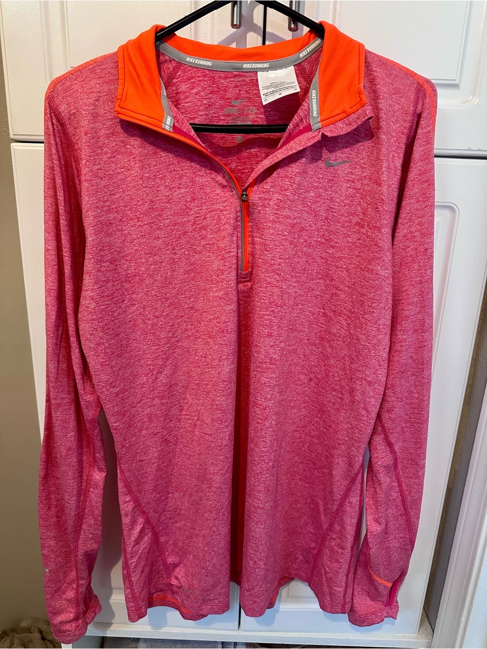 Nike Women's Heather Pink Long-Sleeve Quarter-Zip Top with Orange Collar